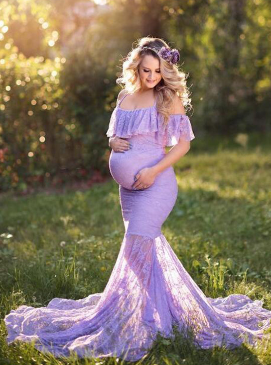 Lilac Lace Pregnant Woman Prom Dresses ...